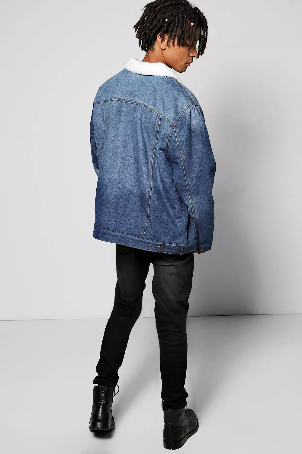 Oversized Fully Borg Lined Denim Jacket boohooMAN UK